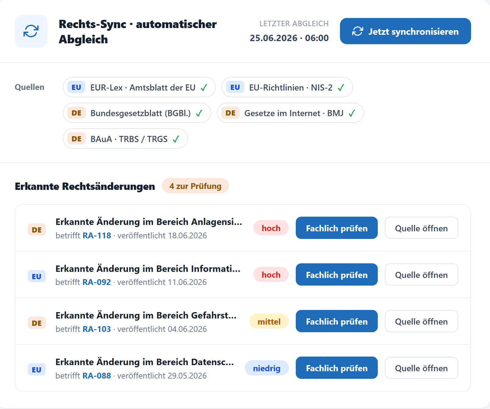 SafetyEasy Rechtsregister Software mit automatisch erkanntem Rechtsabgleich
